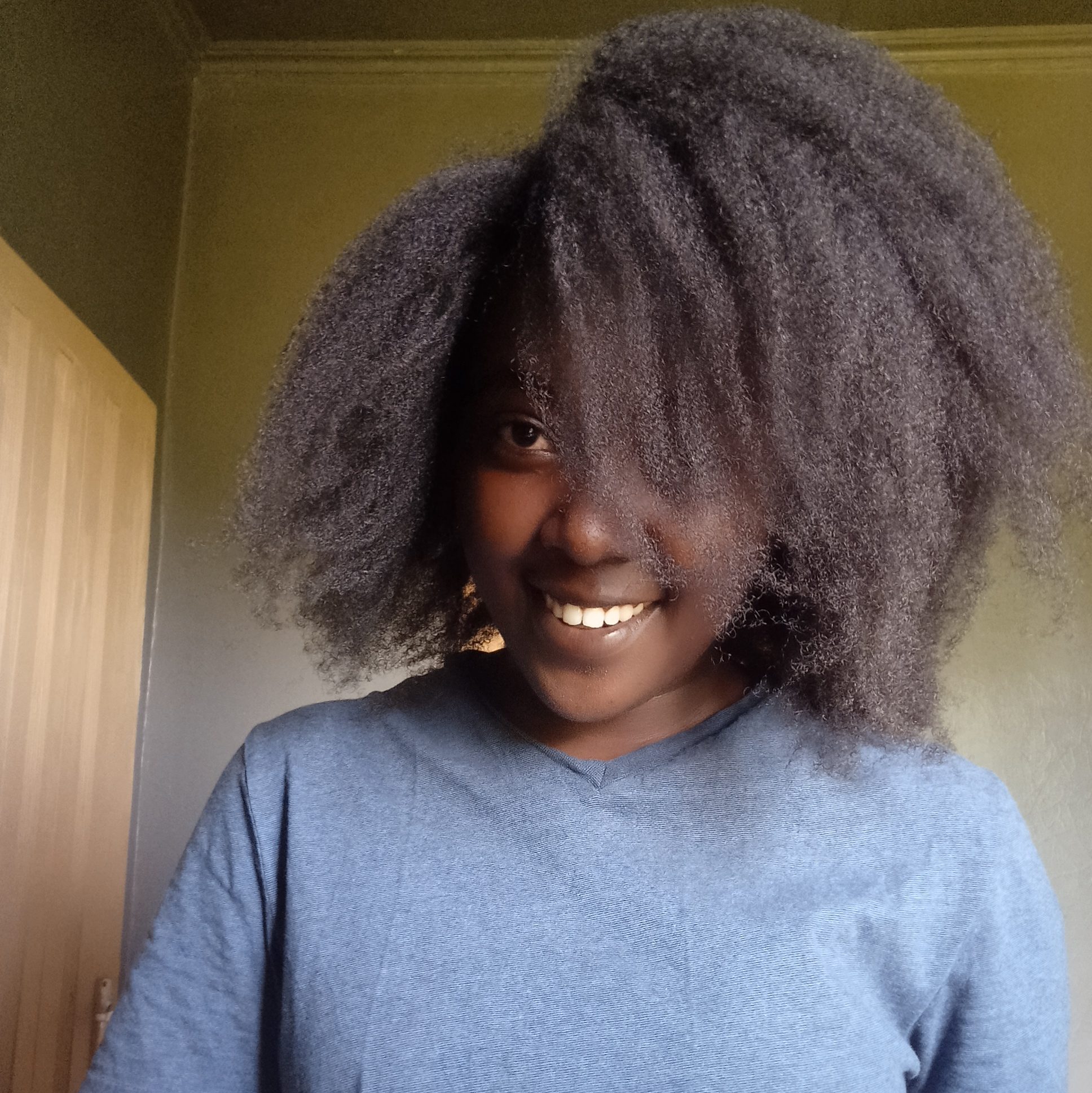 Afro before rice water pre-poo