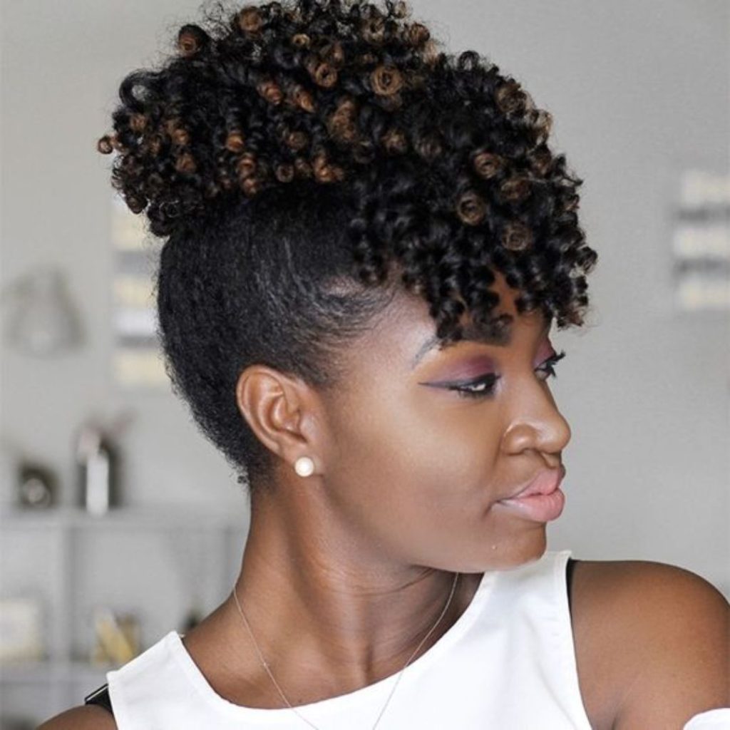 Afro puff with permrod bangs