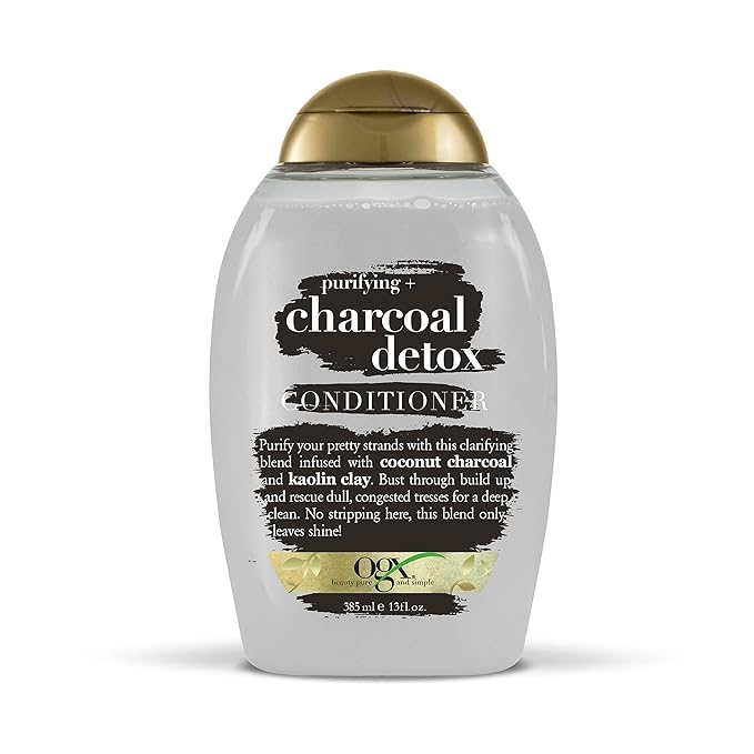 OGX Purifying + Charcoal Detox Shampoo for Buildup Removal and Light Nourishment.  