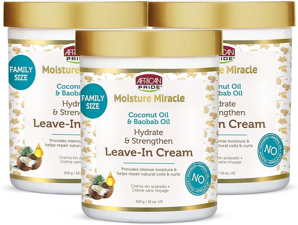 African Pride Moisture Miracle Coconut Oil & Baobab Oil Leave-In Hair Cream (3 Pack)