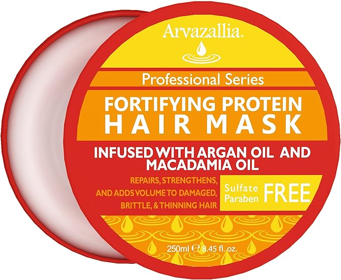 Fortifying Protein Hair Mask and Deep Conditioner with Argan Oil and Macadamia Oil By Arvazallia. 