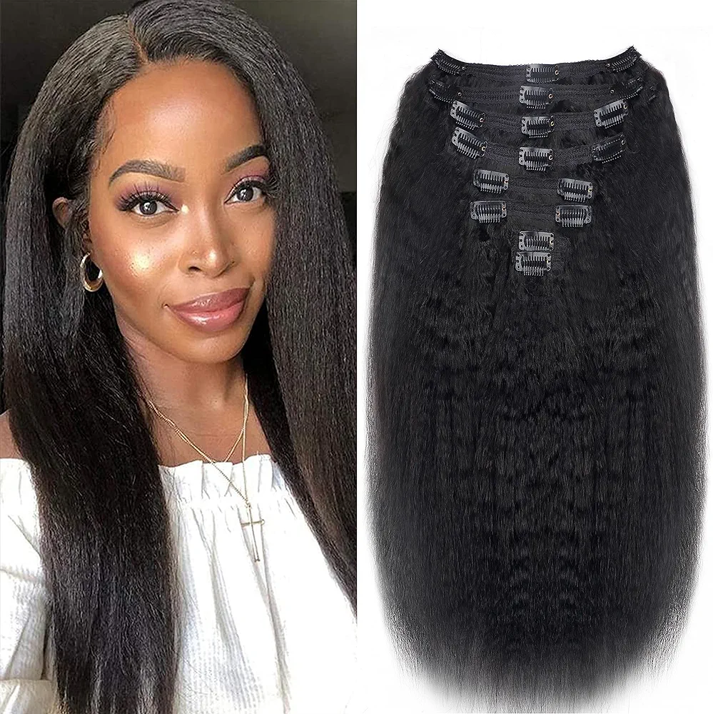 Mihugass Kinky Straight Clip in Hair Extensions Real Human Hair