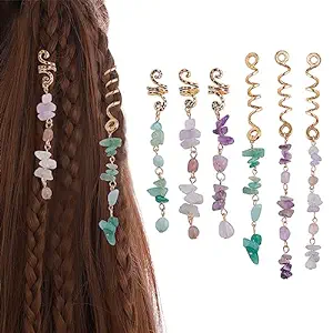 Colored Natural Stone Pendant Hair Jewelry for Braids, Crystal Dreadlock Accessories for Women  