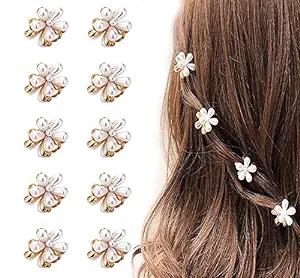 Small Mini Pearl Claw Clips with Flower Design