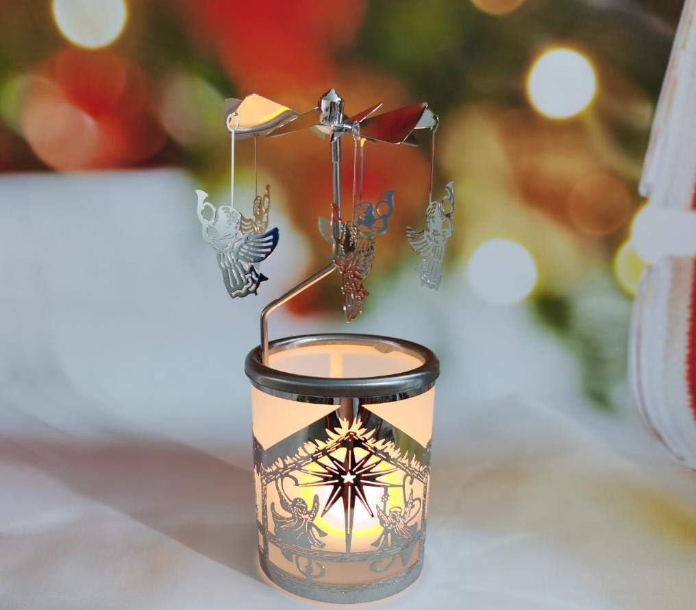 iLaJao Rotary Tea Light Carousel Angel Rotary Candle Holders 