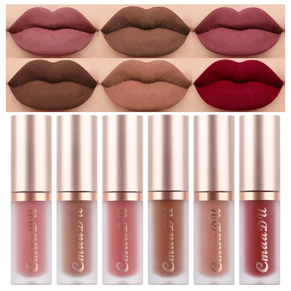 evpct 6Pcs Dark Light Brown Matte Liquid Lipstick. 