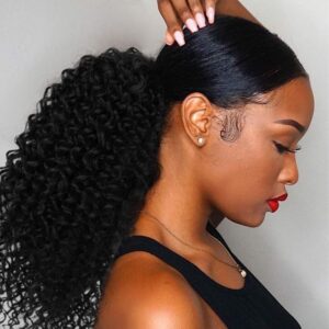 Vigorous Curly Ponytail Extension for Women Drawstring Ponytail Curly for African Women Short Afro Kinky Ponytail Extension 