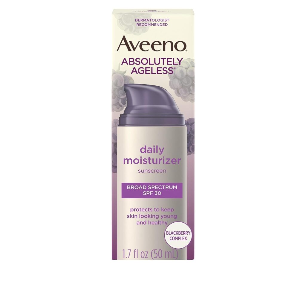 Aveeno Absolutely Ageless Daily Facial Moisturizer with Broad Spectrum SPF 30 Sunscreen. 