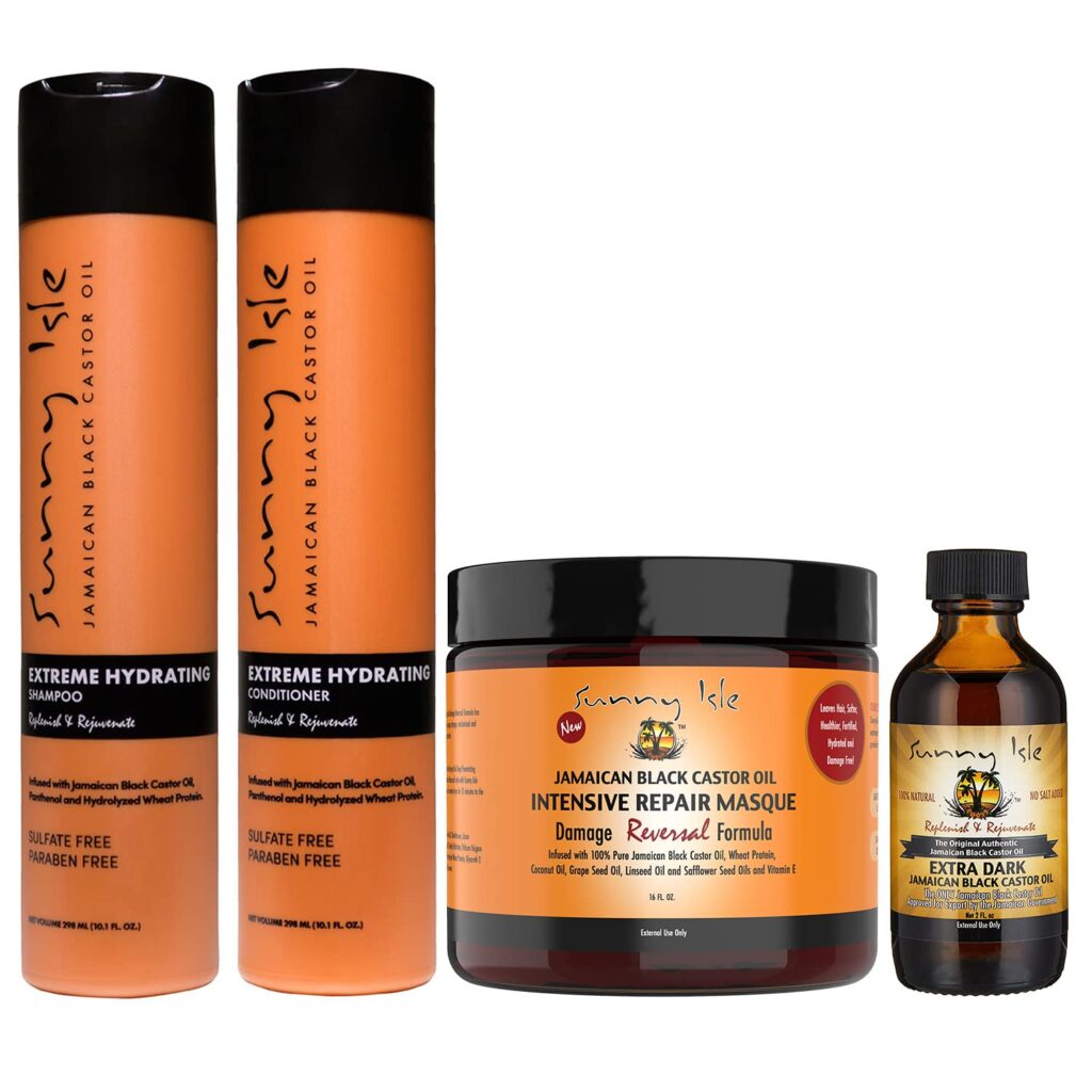 Sunny Isle Jamaican Black Castor Oil 4-Piece Hair Growth Repair Bundle 