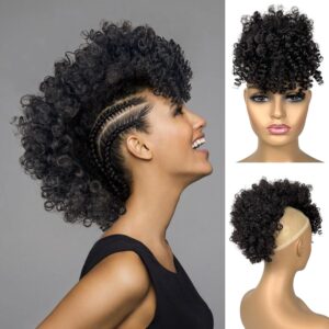 Afro Puff Drawstring Mohawk Ponytail with Bangs for Black Women