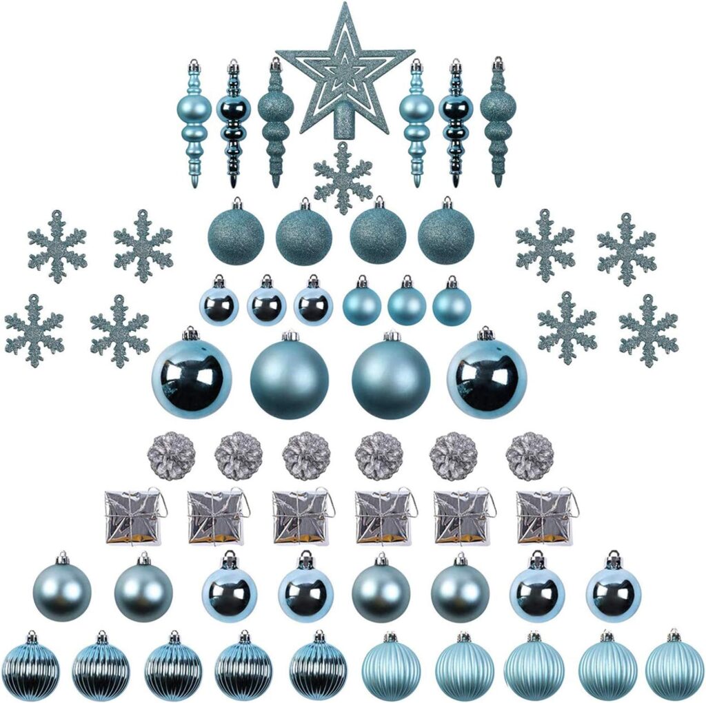 Sunnyglade 60ct Blue Christmas Tree Ball Ornaments Set.   