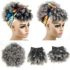 Afro Puff Drawstring Ponytail with Bangs Pineapple Updo Hair for Black Women