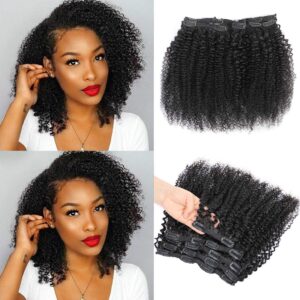 Kinky Curly Clip In Hair Extensions for Black Women Human Hair, Urbeauty 16 inch Curly Clip