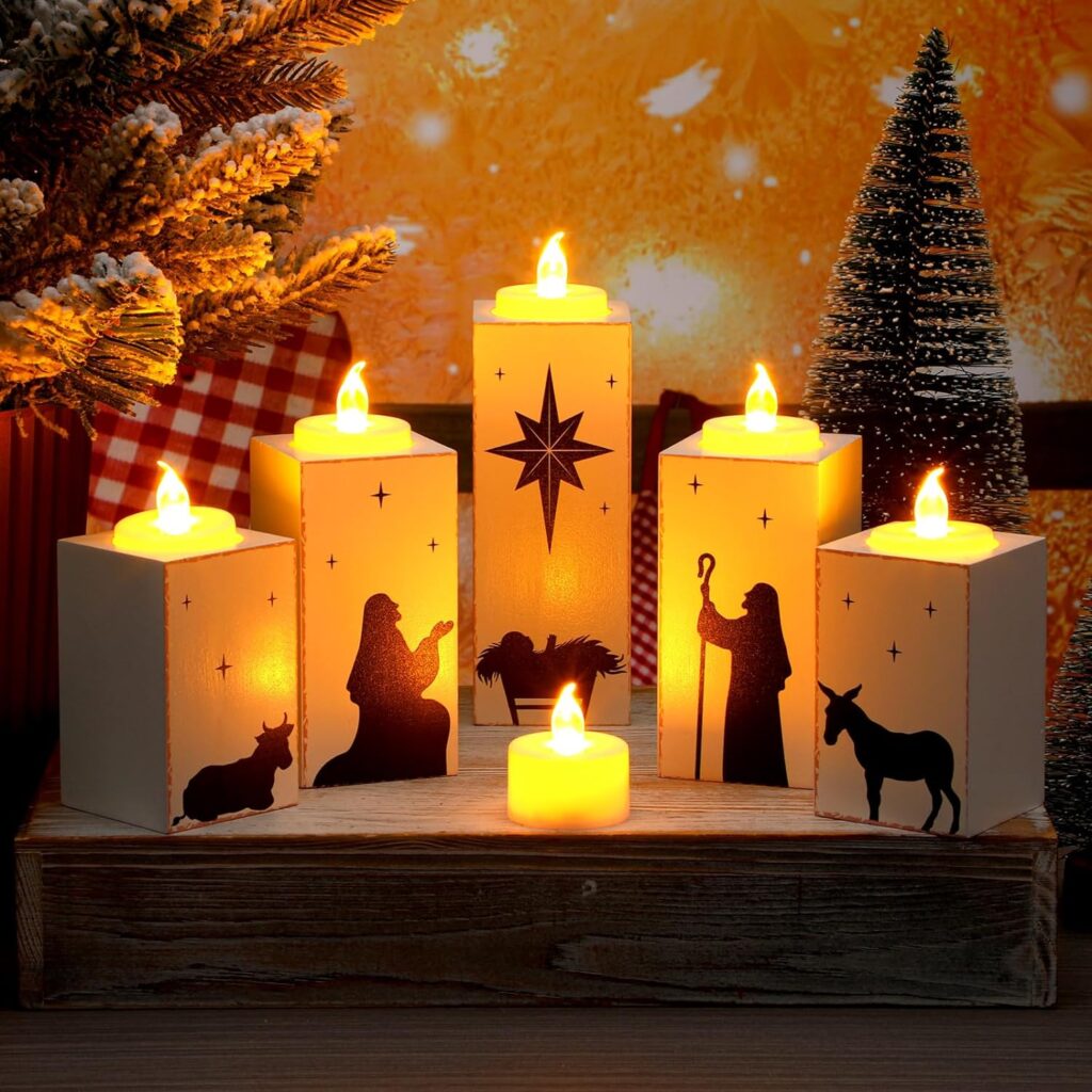 Layhit Christmas Nativity Scene Candle Holders  