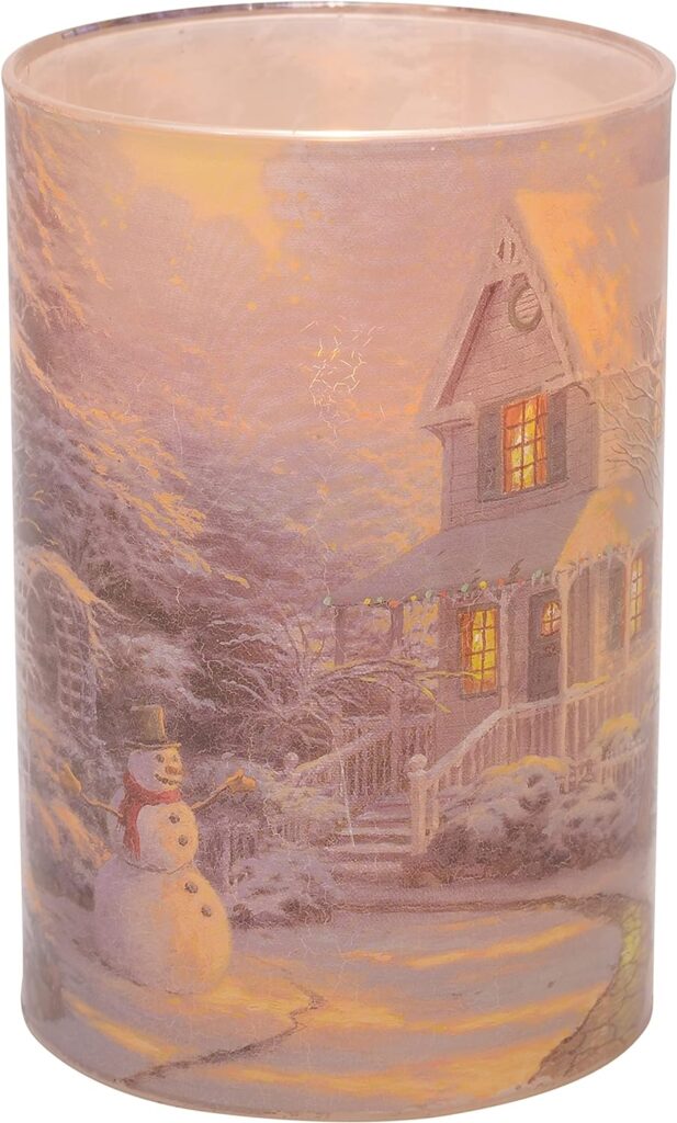 Thomas Kinkade The Night Before Christmas Flameless LED Glass Pillar Candle  