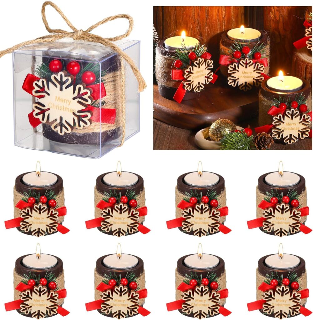 Uiifan12 Pcs Christmas Wood Tealight Candle Holder Wood Farmhouse Candle Holders Christmas  