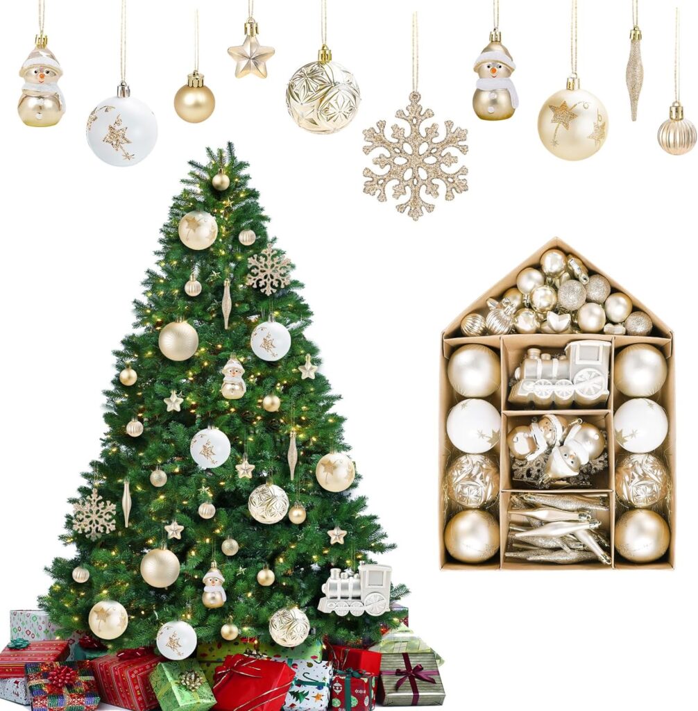 Mussozy Christmas Tree Ornament Set, 70-Pack Shatterproof Assorted Christmas Tree Ornaments.  