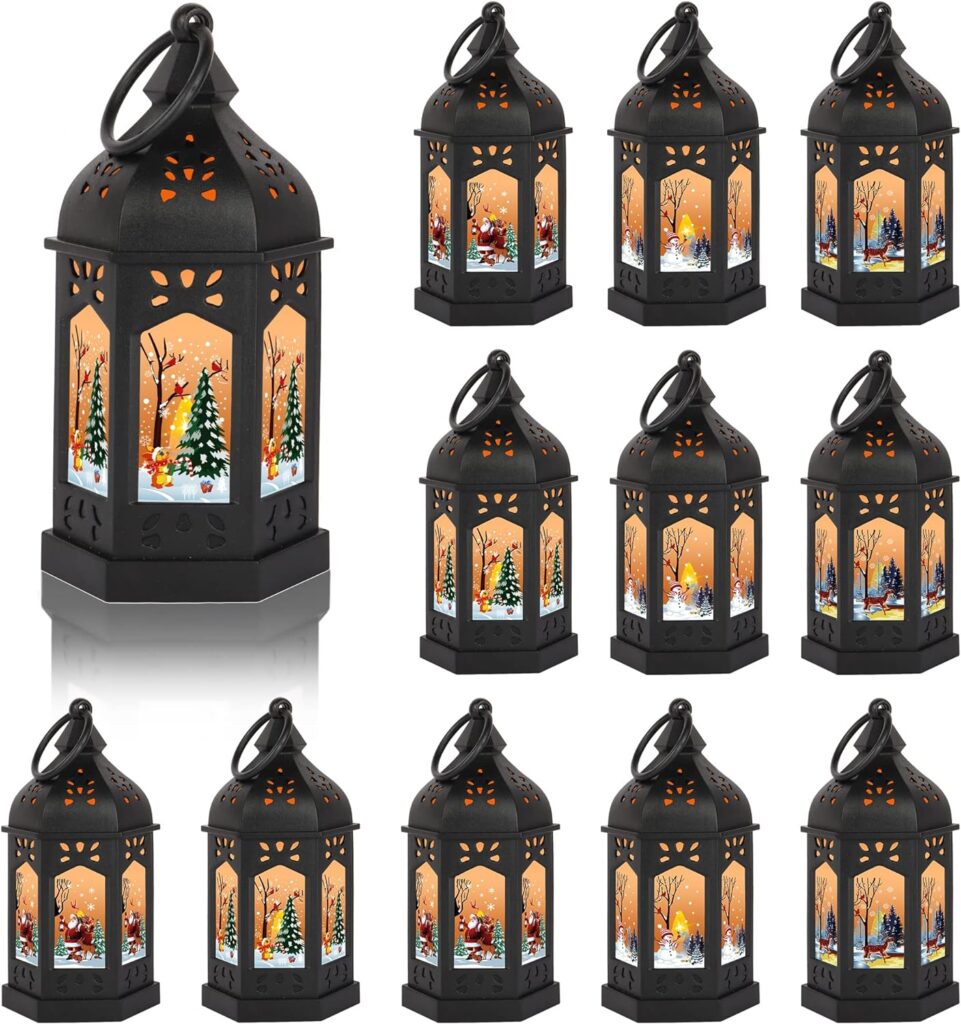 LLQ 12Pcs Christmas Decorations Mini Lanterns with Flickering LED Candles  