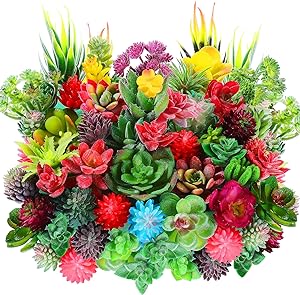 WILLBOND 50 Pcs Bulk Mini Artificial Succulents Plants Assorted Unpotted Realistic Plants. 