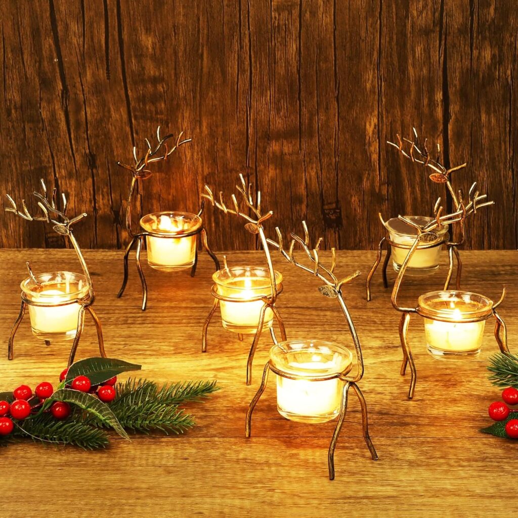 Lulu Home Set of 6 Metal Reindeer Tea Light Candle Holder 