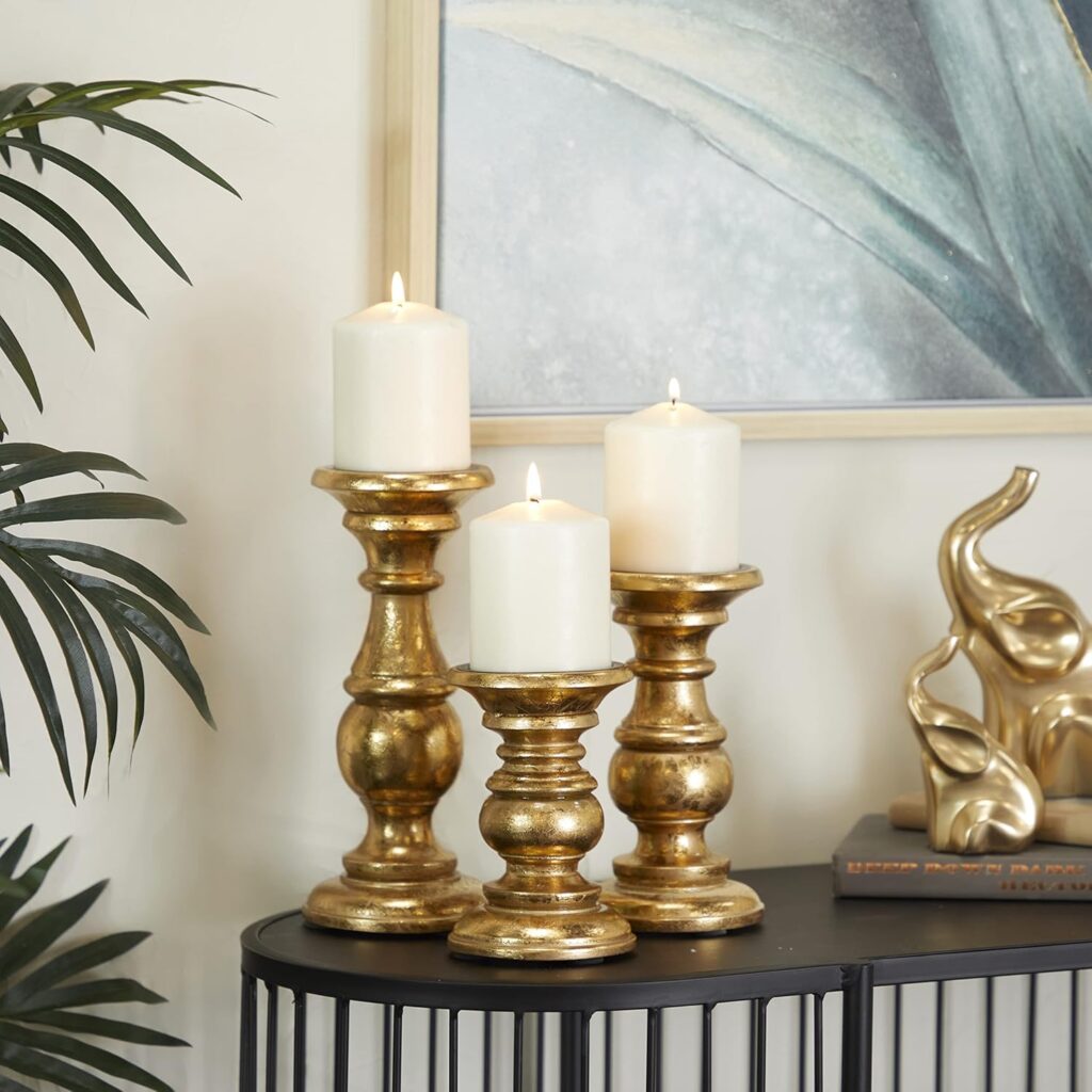 Deco 79 Traditional Carved Wood Candle Holders