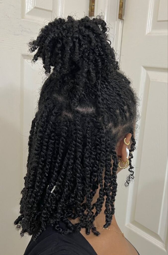 Half up, half down mini twists styles for 4C natural hair 