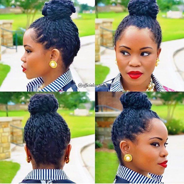 High bun style on mini twists on 4C natural hair 