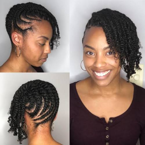 Side swept mini twists style on 4C natural hair 