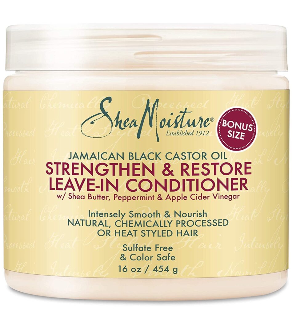 SheaMoisture Leave in Conditioner, 100% Pure Jamaican Black Castor Oil Strengthen & Restore for Healthy Hair Growth, Vitamin E, Curly Hair Products Safe for Hair Color