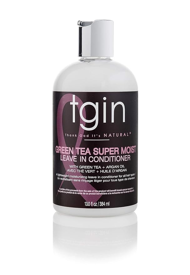 tgin Green Tea Super Moist Leave in Conditioner for Curly, Coily and Wavy Hair, with Argan Oil, Shea Butter and Green Tea, Moisturizes and Nourishes Dry Hair