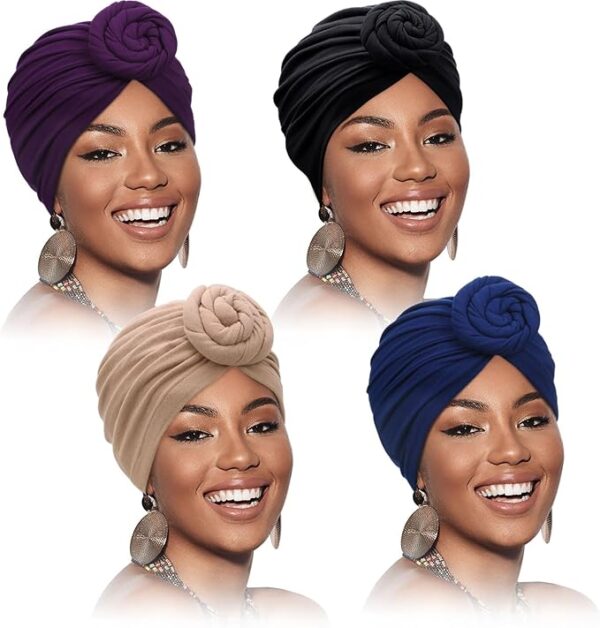 SATINIOR 4 Pieces African Headwrap Turban for Black Women Hair