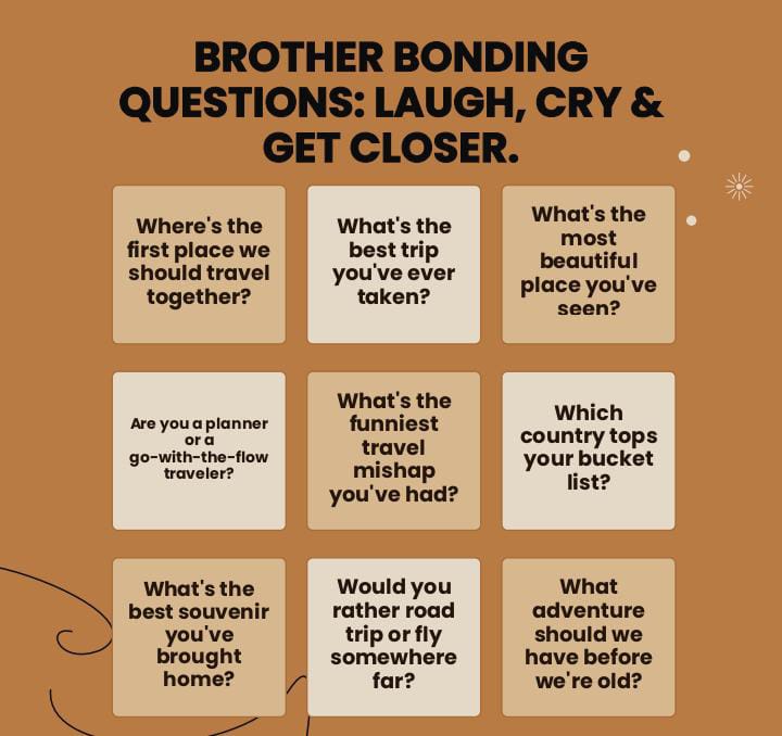 100 Brother Bonding Questions: Laugh, Cry & Get Closer. 1 100 Brother Bonding Questions: Laugh, Cry & Get Closer.