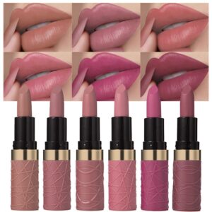 evpct 6Pcs Nude Brown Pink Purple Rose Red Mauve Matte Lipstick Sets