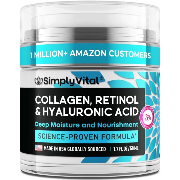 SimplyVital Collagen, Retinol & Hyaluronic Acid Cream - Anti-Aging Face Moisturizer for Face