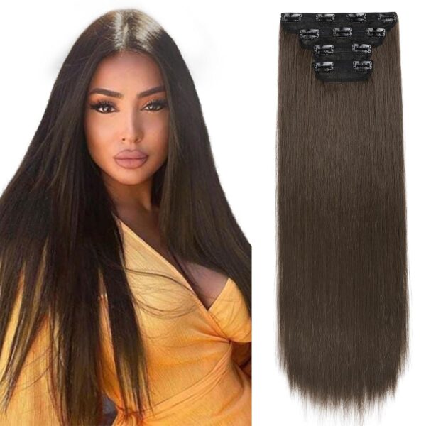 REECHO Straight Long 4 PCS Set Thick Clip in on Synthetic Hair Extensions
