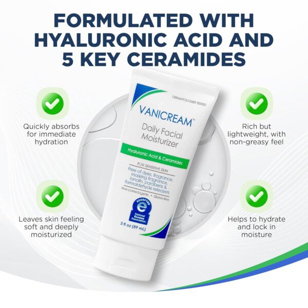 Vanicream Daily Facial Moisturizer, Face Cream with 5 Key Cermides & Hyaluronic Acid