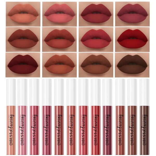 QiBest 12Pcs Velvet Matte Liquid Lipstick Makeup Sets for Women
