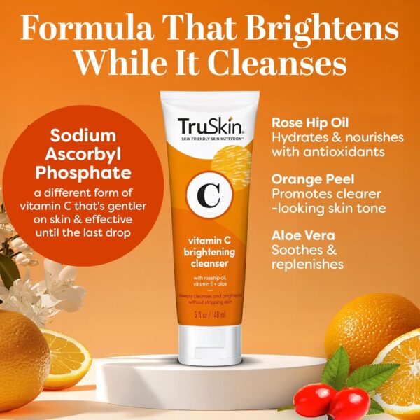 TruSkin Vitamin C Cleanser for Face - Brightening Face Wash with Vitamins C & E, Rosehip Oil, Aloe Vera and MSM
