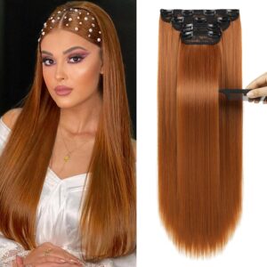 REECHO Straight Long 4 PCS Set Thick Clip in on Synthetic Hair Extensions