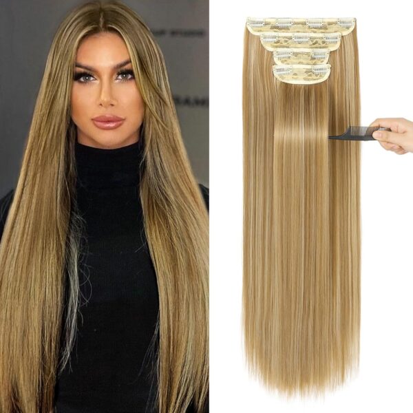 REECHO Straight Long 4 PCS Set Thick Clip in on Synthetic Hair Extensions