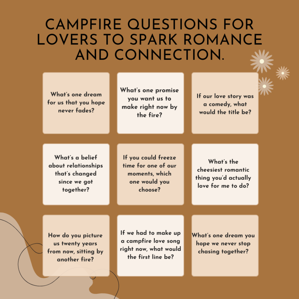 100 Campfire Questions for Lovers to Spark Romance and Connection. 2 100 Campfire Questions for Lovers to Spark Romance and Connection.