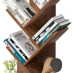 SHEEPAM Store 10 Tier Tree Bookshelf,Floor Standing Wood Tall Bookcase for Narrow Space