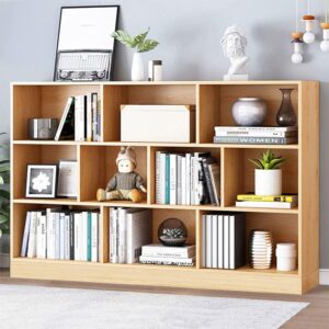 IOTXY Open Shelf Low Bookcase – Wooden 3-Tier Floor Standing Display Cabinet Organizer with Base