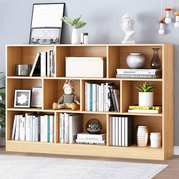 IOTXY Open Shelf Low Bookcase - Wooden 3-Tier Floor Standing Display Cabinet Organizer with Base