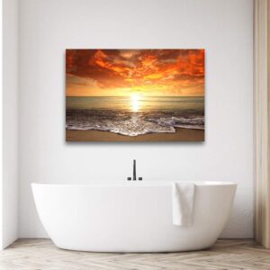 Baisuart-S0169 Canvas Prints Wall Art Sunset Ocean Beach Pictures Photo Paintings