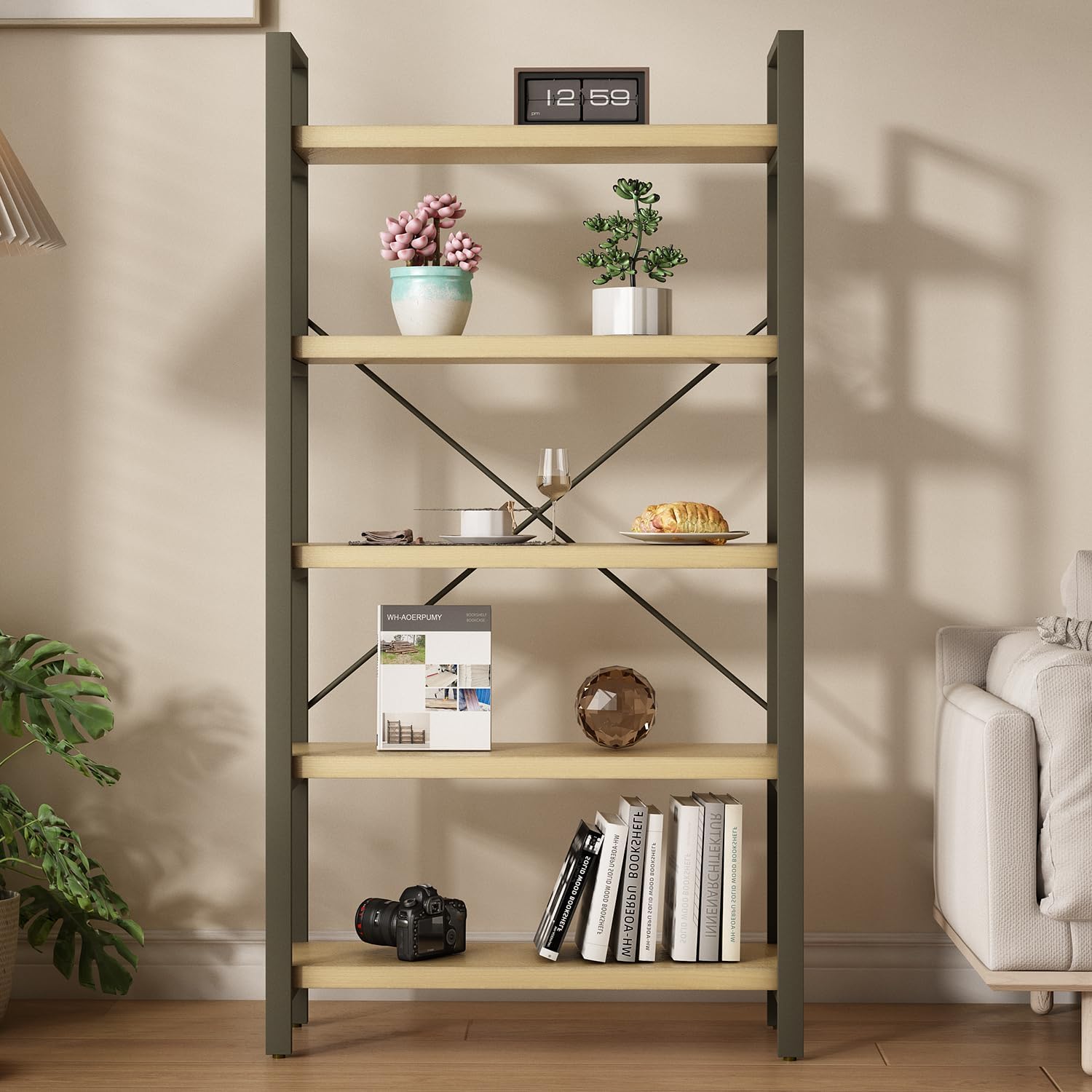 WH-AOERPUMY Store Real Solid Wood Bookshelf Shelves Rustic Vintage Industrial Etagere Bookshelf 1 WH-AOERPUMY Store Real Solid Wood Bookshelf Shelves Rustic Vintage Industrial Etagere Bookshelf