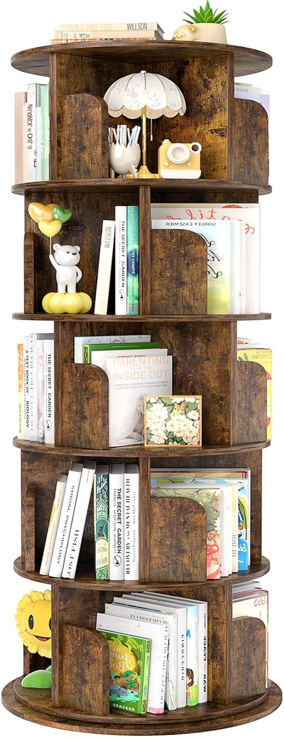 Aheaplus Rotating Bookshelf, 360 Display Wood Spinning Bookshelf Tower 3 Aheaplus Rotating Bookshelf, 360 Display Wood Spinning Bookshelf Tower