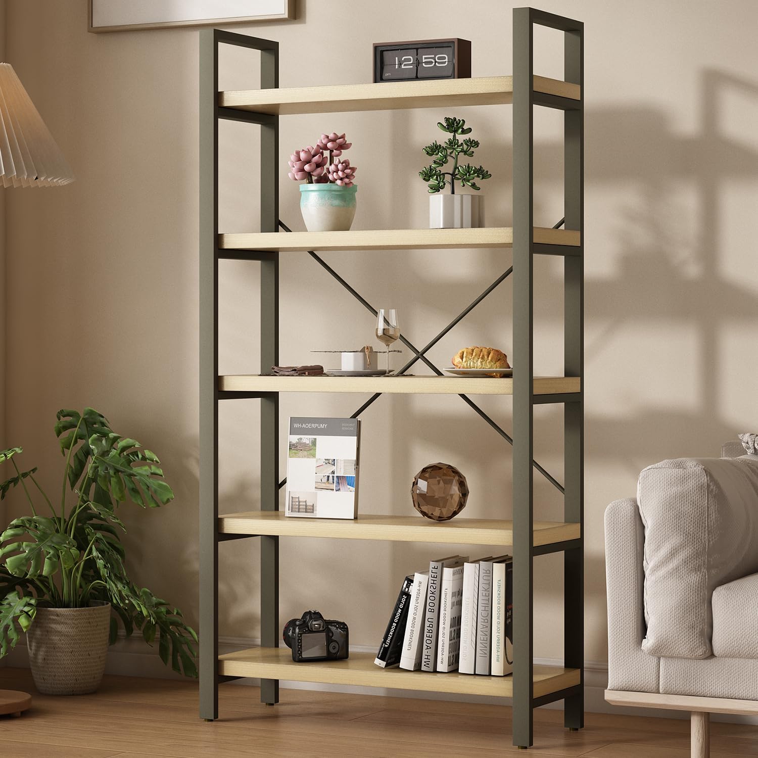WH-AOERPUMY Store Real Solid Wood Bookshelf Shelves Rustic Vintage Industrial Etagere Bookshelf 4 WH-AOERPUMY Store Real Solid Wood Bookshelf Shelves Rustic Vintage Industrial Etagere Bookshelf - Image 2