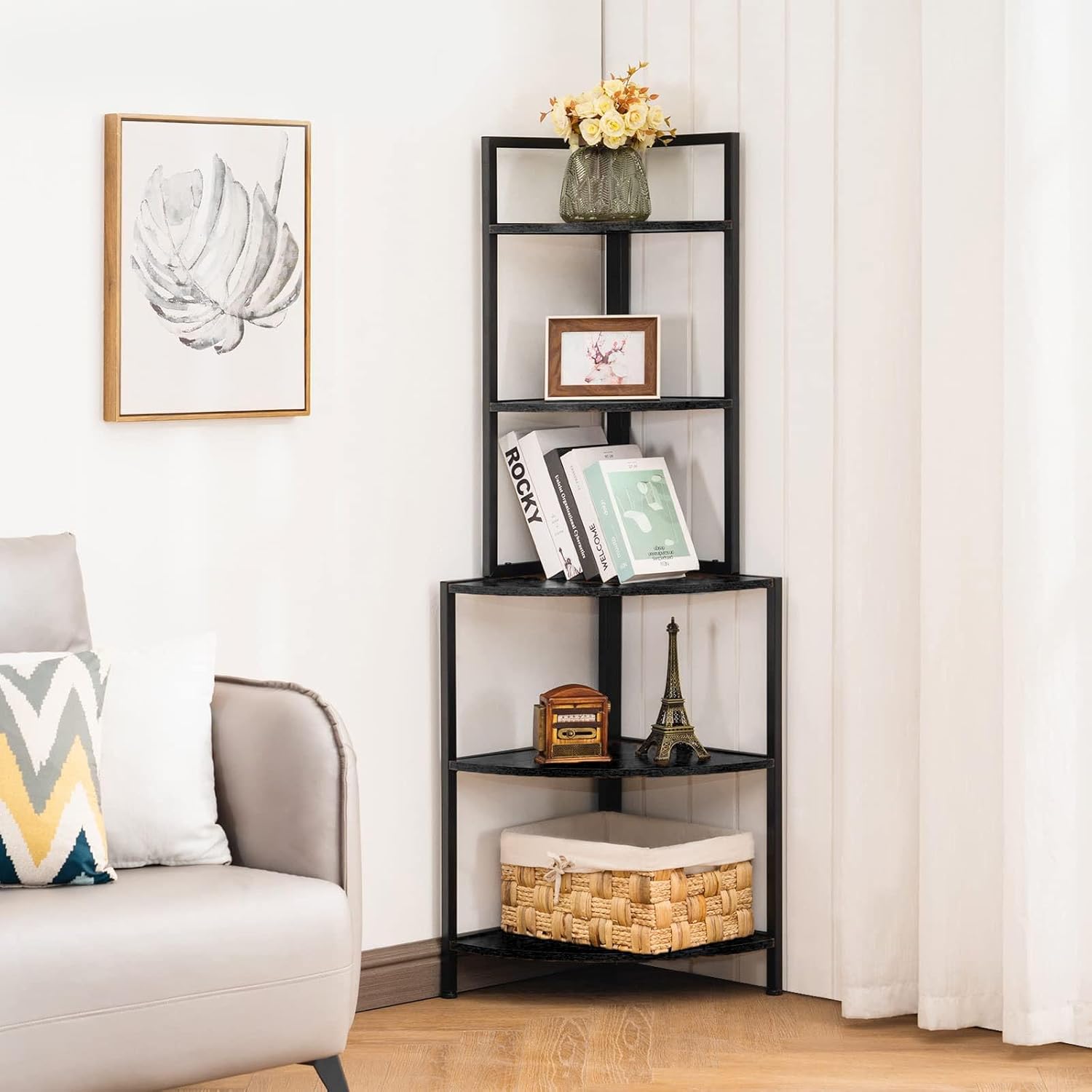 Apicizon 5 Tier Corner Shelf, Industrial Corner Bookshelf with Metal Frame 3 Apicizon 5 Tier Corner Shelf, Industrial Corner Bookshelf with Metal Frame