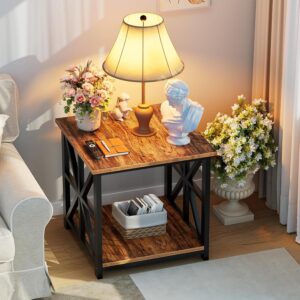 GreenForest End Table with 2-Tier Storage Shelf